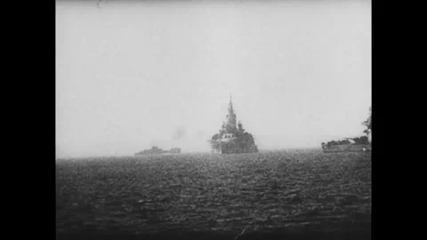 PACIFIC - 1945: Distant Ships Appear Through Sea Smoke Stock Footage 342856735