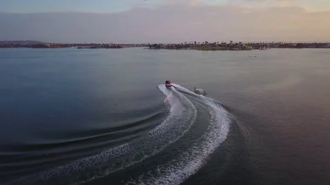 Pacific Beach Wakeboard Aerial Shot Stock Footage 81114352