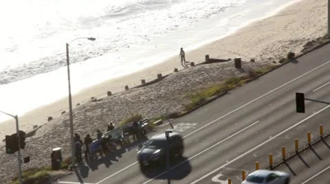 Pacific Coast Highway 07 - bus stop Stock Footage 10830675