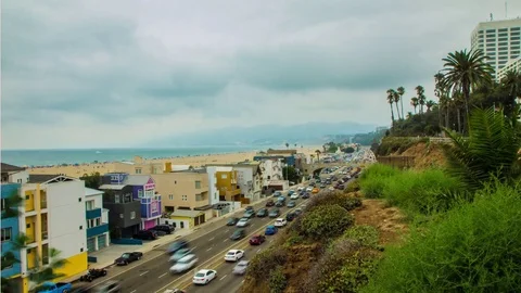 Pacific Coast Highway Traffic on Cloudy Day Stock Footage 79668417