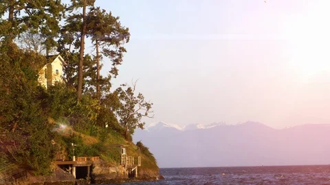 Pacific Coast Mountains Beach, Ocean Tourism Landscape Slow Motion Wind Waves Stock Footage 88968277