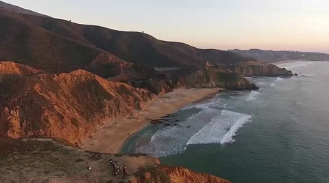 Pacific Coast at sunset aerial Stock Footage 47385481
