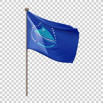 Pacific Community 3d illustration flag on pole. Wood flagpole Stock Illustration
