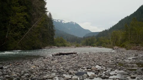 Pacific Northwest River - Nooksack - Surrounded by Cascade Mountains Stock Footage 90238845