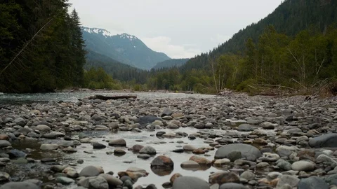 Pacific Northwest River - Nooksack - Surrounded by Cascade Mountains Stock Footage 90238886
