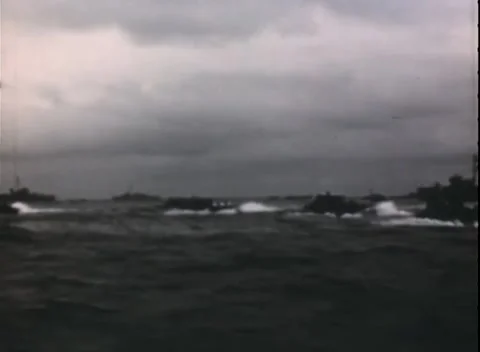 PACIFIC OCEAN - 1944: Assault group — craft running in company in rough water Stockbeeldmateriaal 343119954