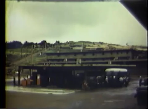PACIFIC OCEAN - 1945: Hillside base — a multi-level building on a hillside Stock-Footage 343120263