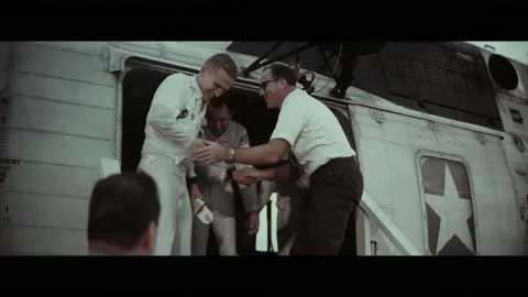 PACIFIC OCEAN - 1968 - The Apollo 8 astronauts Frank Borman, Jim Lovell, and Stock Footage 312874344