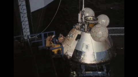 PACIFIC OCEAN - 1973: Capsule support - Skylab 3 recovery support team Stock Footage 347642303
