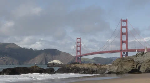 Pacific Ocean, Beach, Famous Engineering Golden Gate Bridge, San Francisco Bay Video stock 24808653