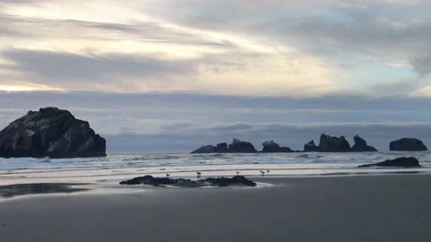 Pacific Ocean Beach sunset, Pan Footage - 4K Nature Stock Footage 239491093