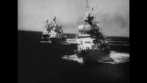 PACIFIC OCEAN - CIRCA 1943: U.S. Navy warships steam in formation Stock Footage 339065398