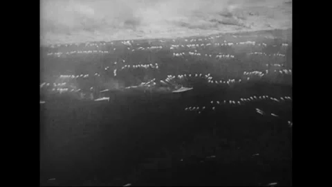 PACIFIC OCEAN - CIRCA 1944: A vast invasion fleet at sea Stock Footage 339065376
