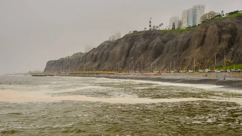 Pacific Ocean Coast in Lima Stock Footage 96809373