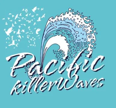 Pacific ocean killer waves vector art Stock Illustration
