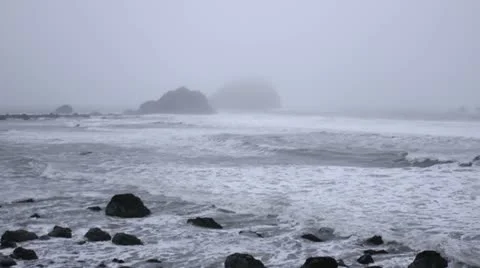 Pacific Ocean Misty Coast Stock Footage 10832208