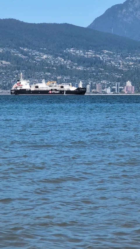 Pacific Ocean navigation – a cargo ship arrives to the Port of Vancouver Stock Footage 344373040