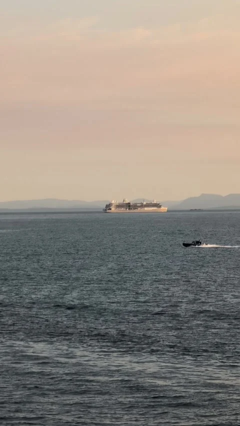 Pacific Ocean navigation – a cruise ship departs from the Port of Vancouver  Stock Footage 344373147