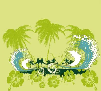Pacific ocean palm beach vector art Stock Illustration