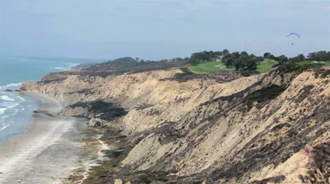 Pacific Ocean paraglider golf course Torrey Pines HD 8818 Stock Footage 28358879