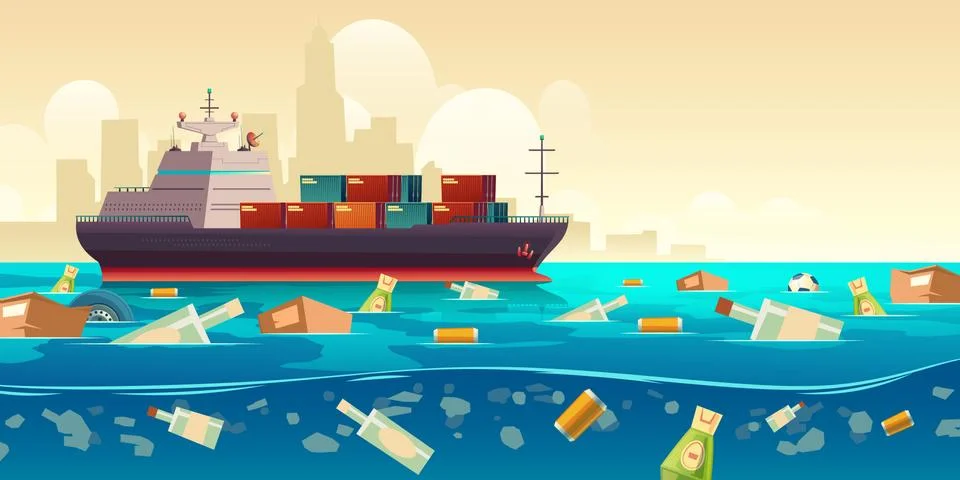 Pacific ocean plastic garbage pollution problem Stock-Illustration