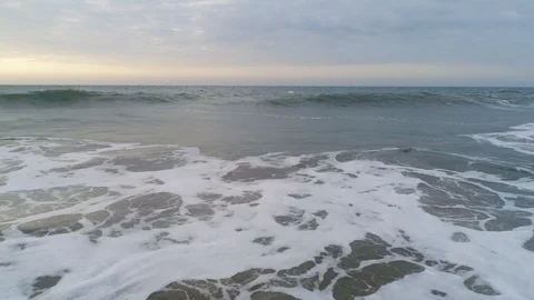 Pacific Ocean with a strong current and big breakers. Aerial video, Peru Stock Footage 102806697