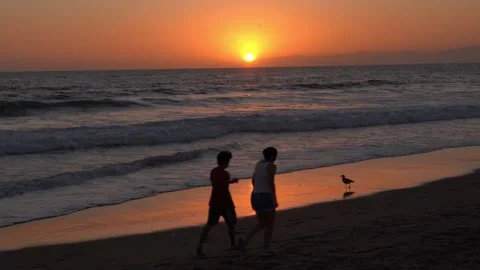 Pacific Ocean Sunset at Hermosa Beach, Los Angeles Stock Footage