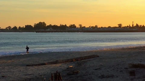 The Pacific Ocean at sunset, in Santa Cruz, California Stock Footage