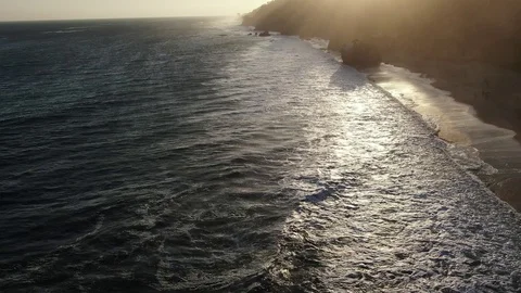 Pacific Ocean Sunset Waves Drone Stock Footage 111851660