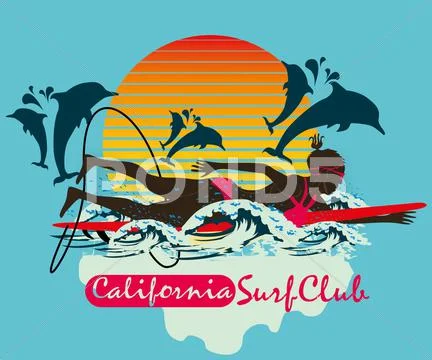 Pacific ocean surfer girls vector art Stock Illustration