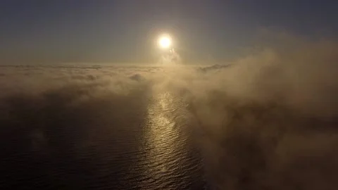 Pacific Ocean View Drone Through Clouds Califonia Stock Footage 135848444