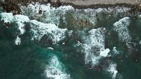 Pacific Ocean, View from the top of the waves crashing on stones Stock Footage 162638790