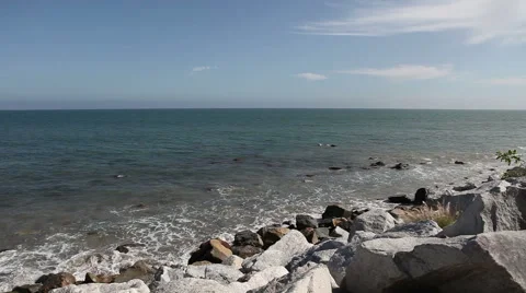 Pacific ocean with waves and rocks on Malibu, California Stock Footage 54977859