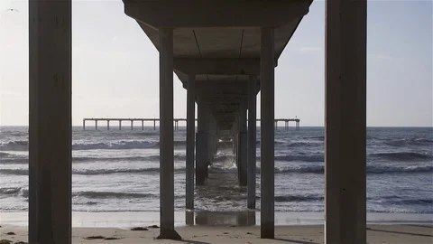 Pacific Ocean Waves Below The Pier Video stock 94882479