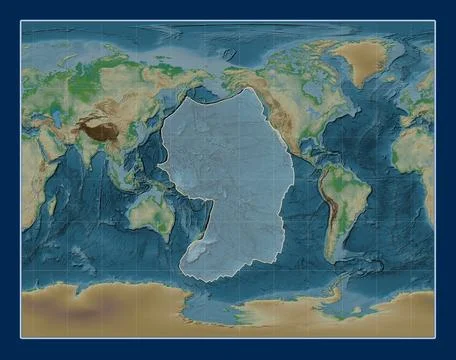 Pacific tectonic plate. Physical. Gall Stereographic. Stock Illustration