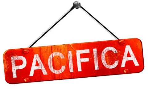 Pacifica, 3D rendering, a red hanging sign Stock Illustration