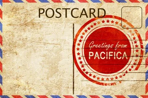 Pacifica stamp on a vintage, old postcard Stock Illustration