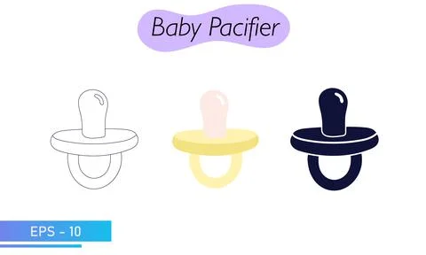 A pacifier for a baby. A dummy. In solid fill, in lines and in color. Baby care Stock Illustration