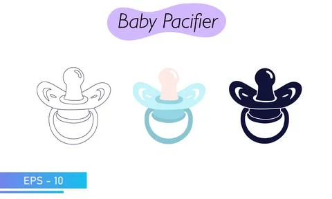 A pacifier for a baby. A dummy. In solid fill, in lines and in color. Baby care Stock Illustration