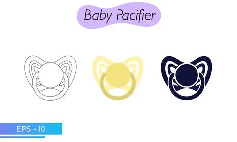 A pacifier for a baby. A dummy. In solid fill, in lines and in color. Baby care Stock Illustration