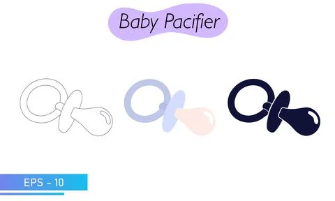 A pacifier for a baby. Nipple. In solid fill, in lines and in color. Icons. Baby Stock Illustration
