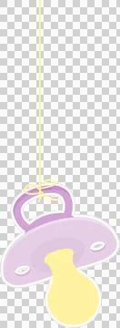 Pacifier is hanging by yellow bow string in pastel flat design, transparent Stock Illustration