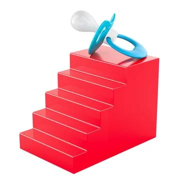Pacifier on red steps, preparing for baby birth or adoption concept. 3D ren.. Stock Illustration