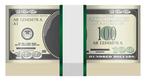Pack of $100 banknotes on a white background Stock Illustration