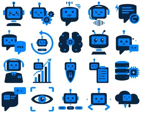 Pack of 20 Artificial Intelligence and Chatbot Robot Vector Icons Stockillustratie