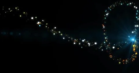 Pack of 3 loopable fairy dust light trail moving on black overlay asset. Ma.. Stock Illustration