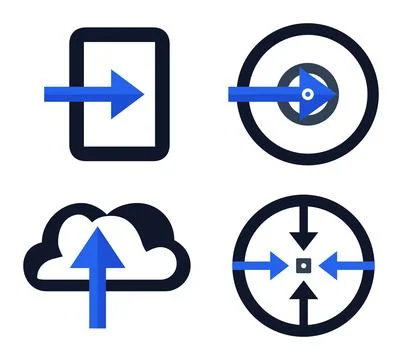 Pack of 4 Professional Data Flow and Target Icons Flat Vector Designs for B.. Stock Illustration