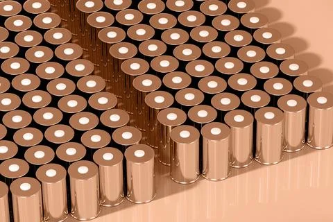 Pack 4680 format cylindrical lithium traction peach battery for modules, hi.. Stock Illustration