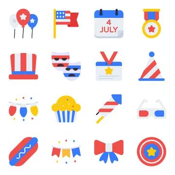 Pack of 4th July Flat Icons Stock Illustration