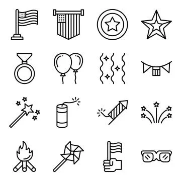 Pack of 4th July Linear Icons Illustrazione stock